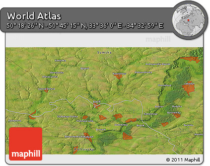Satellite 3D Map of the Area around 50° 31' 50" N, 34° 4' 30" E