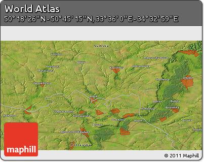 Satellite 3D Map of the Area around 50° 31' 50" N, 34° 4' 30" E