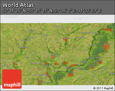 Satellite 3D Map of the Area around 50° 31' 50" N, 34° 4' 30" E
