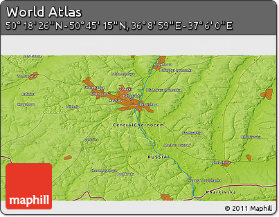 Physical 3D Map of the Area around 50° 31' 50" N, 36° 37' 30" E
