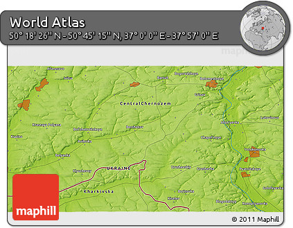 Physical 3D Map of the Area around 50° 31' 50" N, 37° 28' 30" E