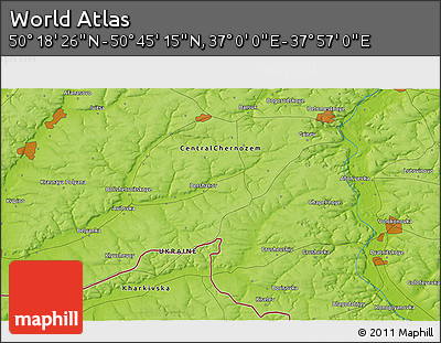 Physical 3D Map of the Area around 50° 31' 50" N, 37° 28' 30" E