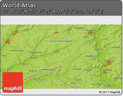 Physical 3D Map of the Area around 50° 31' 50" N, 37° 28' 30" E