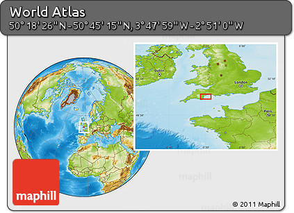 Physical Location Map of the Area around 50° 31' 50" N, 3° 19' 30" W