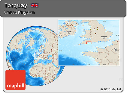 Shaded Relief Location Map of Torquay