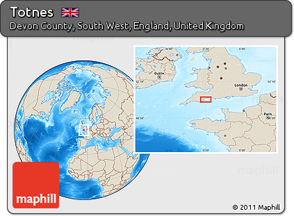 Shaded Relief Location Map of Totnes