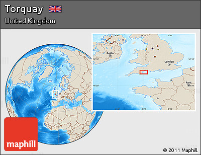 Shaded Relief Location Map of Torquay