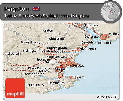 Shaded Relief Panoramic Map of Paignton