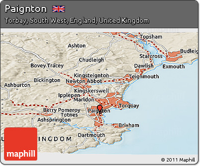 Shaded Relief Panoramic Map of Paignton