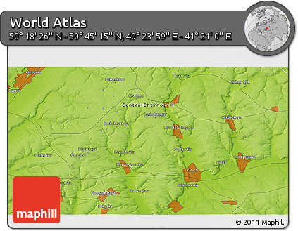 Physical 3D Map of the Area around 50° 31' 50" N, 40° 52' 30" E