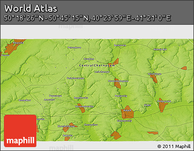 Physical 3D Map of the Area around 50° 31' 50" N, 40° 52' 30" E