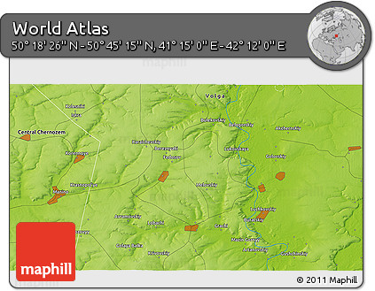 Physical 3D Map of the Area around 50° 31' 50" N, 41° 43' 30" E