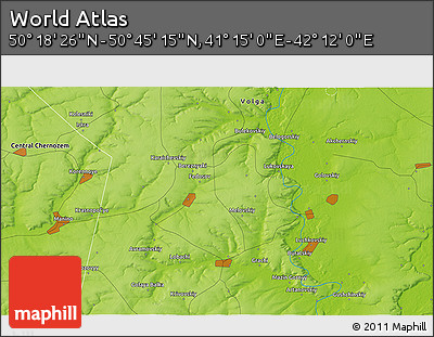 Physical 3D Map of the Area around 50° 31' 50" N, 41° 43' 30" E