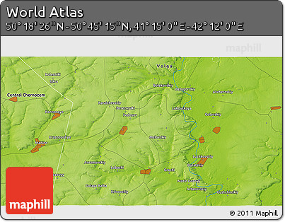 Physical 3D Map of the Area around 50° 31' 50" N, 41° 43' 30" E