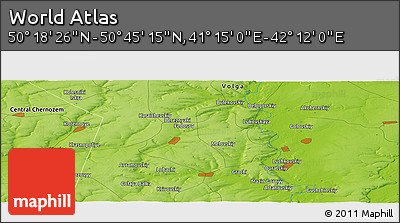 Physical Panoramic Map of the Area around 50° 31' 50" N, 41° 43' 30" E