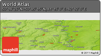 Physical Panoramic Map of the Area around 50° 31' 50" N, 41° 43' 30" E
