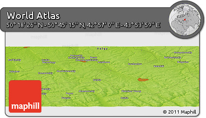 Physical Panoramic Map of the Area around 50° 31' 50" N, 43° 25' 29" E
