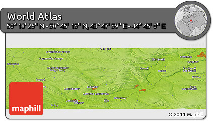 Physical Panoramic Map of the Area around 50° 31' 50" N, 44° 16' 29" E