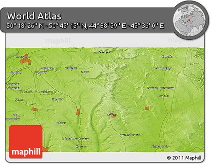 Physical 3D Map of the Area around 50° 31' 50" N, 45° 7' 30" E