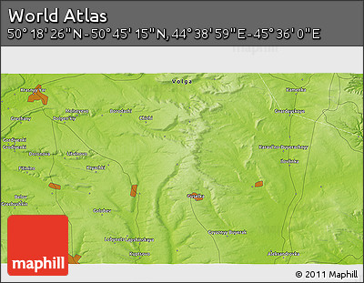 Physical 3D Map of the Area around 50° 31' 50" N, 45° 7' 30" E