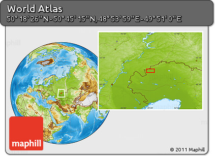 Physical Location Map of the Area around 50° 31' 50" N, 49° 22' 30" E