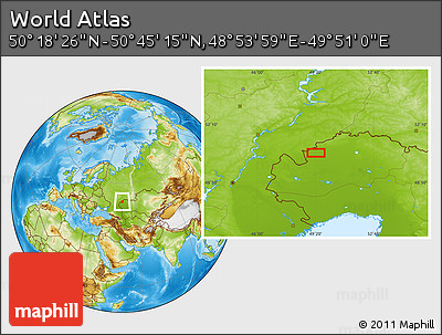 Physical Location Map of the Area around 50° 31' 50" N, 49° 22' 30" E