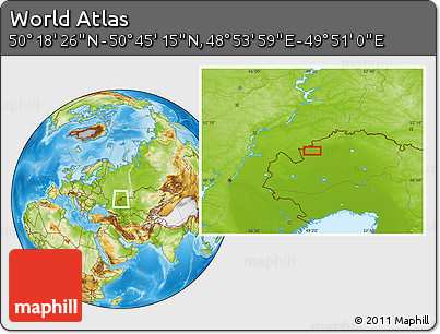 Physical Location Map of the Area around 50° 31' 50" N, 49° 22' 30" E