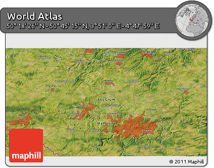 Satellite 3D Map of the Area around 50° 31' 50" N, 4° 19' 30" E