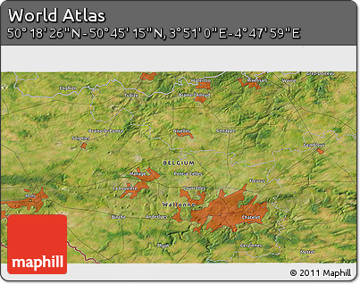 Satellite 3D Map of the Area around 50° 31' 50" N, 4° 19' 30" E