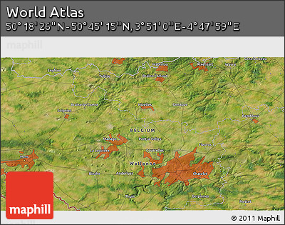 Satellite 3D Map of the Area around 50° 31' 50" N, 4° 19' 30" E