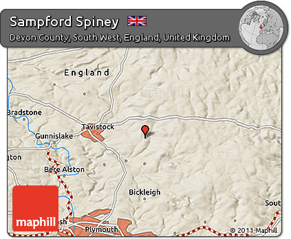 Shaded Relief 3D Map of Sampford Spiney