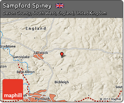Shaded Relief 3D Map of Sampford Spiney