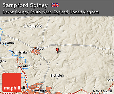 Shaded Relief 3D Map of Sampford Spiney