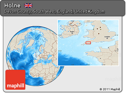 Shaded Relief Location Map of Holne