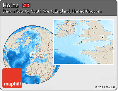 Shaded Relief Location Map of Holne