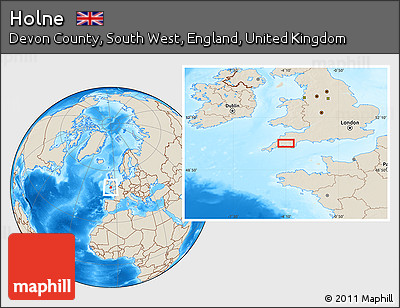 Shaded Relief Location Map of Holne