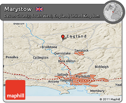 Shaded Relief Panoramic Map of Marystow