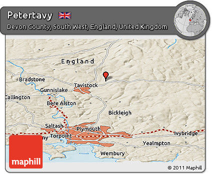 Shaded Relief Panoramic Map of Petertavy