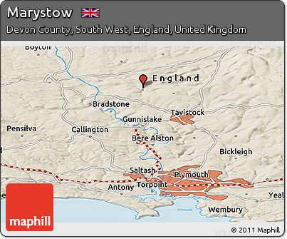 Shaded Relief Panoramic Map of Marystow
