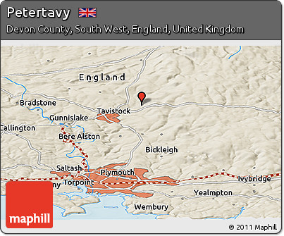 Shaded Relief Panoramic Map of Petertavy