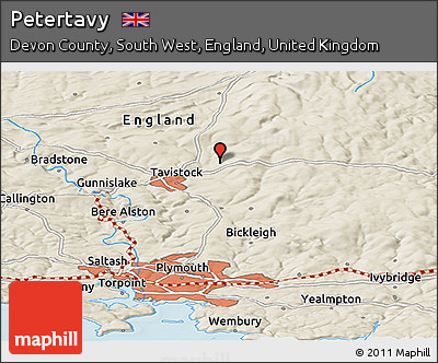 Shaded Relief Panoramic Map of Petertavy