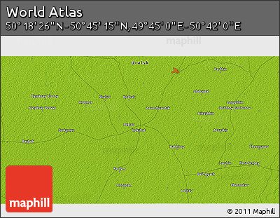 Physical 3D Map of the Area around 50° 31' 50" N, 50° 13' 30" E