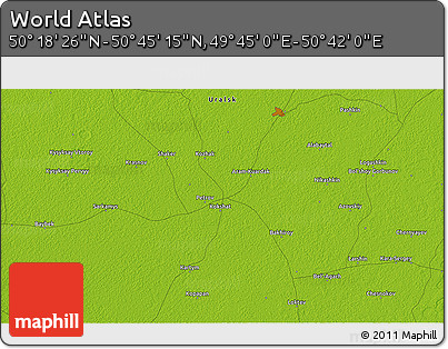 Physical 3D Map of the Area around 50° 31' 50" N, 50° 13' 30" E