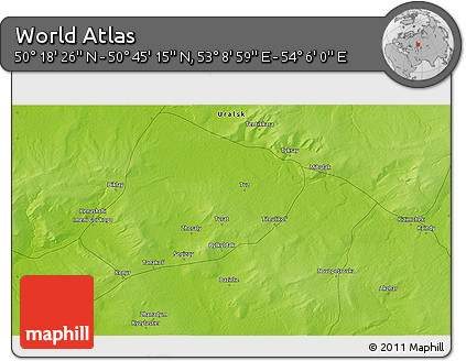 Physical 3D Map of the Area around 50° 31' 50" N, 53° 37' 30" E