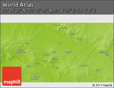 Physical 3D Map of the Area around 50° 31' 50" N, 53° 37' 30" E