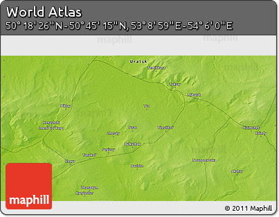 Physical 3D Map of the Area around 50° 31' 50" N, 53° 37' 30" E