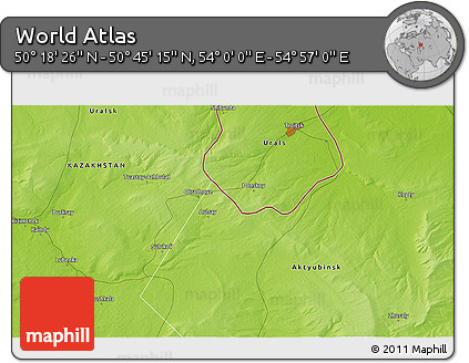 Physical 3D Map of the Area around 50° 31' 50" N, 54° 28' 30" E