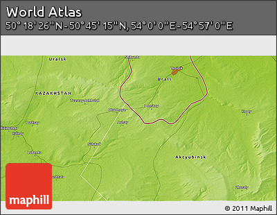 Physical 3D Map of the Area around 50° 31' 50" N, 54° 28' 30" E