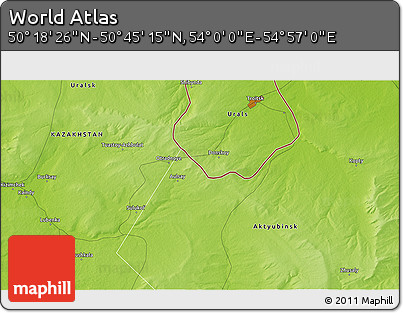 Physical 3D Map of the Area around 50° 31' 50" N, 54° 28' 30" E