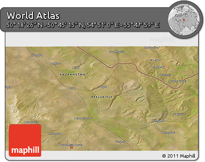 Satellite 3D Map of the Area around 50° 31' 50" N, 55° 19' 30" E